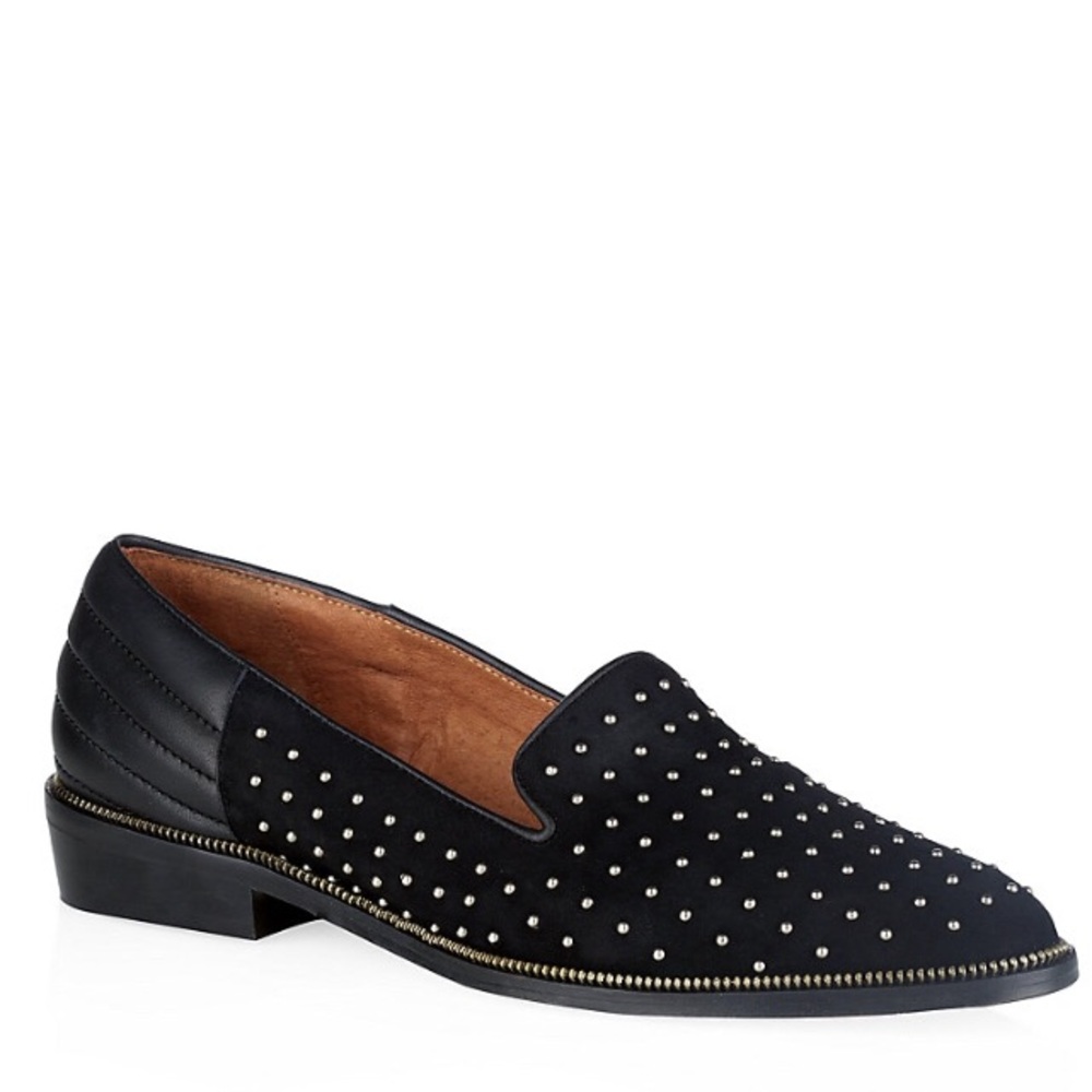 The Kooples Black Suede Gold Stud Embellished Flat